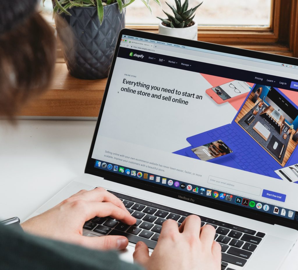 laptop webpage open to Shopify to connect to Facebook and Instagram shopping campaigns