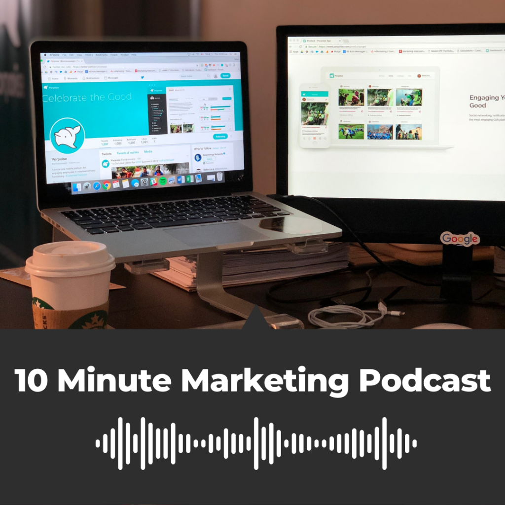 10 Minute Marketing podcast episode How To Plan Out Your Social Media Content For 2022 header photo depicting social media planning on two computers