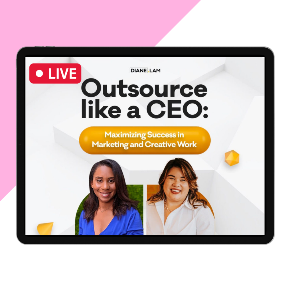 Company News featured image of a tablet advertising Go Getter Marketing Group's co-founder Sonja Crystal Williams joining Diane Lam on Instagram Live, event titled "Outsource like a CEO: Maximizing Success in Marketing and Creative Work," with pictures of both women.