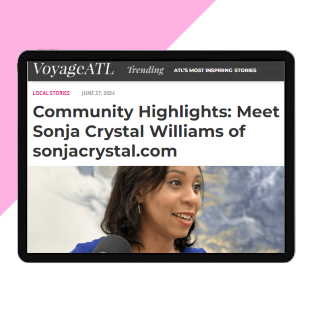 News Feature title image showing an iPad with the webpage for the online publication Voyage ATL's 2024 interview with Sonja Crystal Williams.